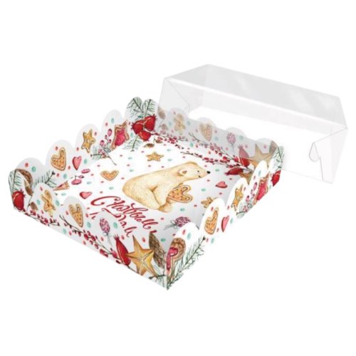 Коробка для сладостей с прозрачной крышкой "Мишка" 15х15х3 см КУ-741