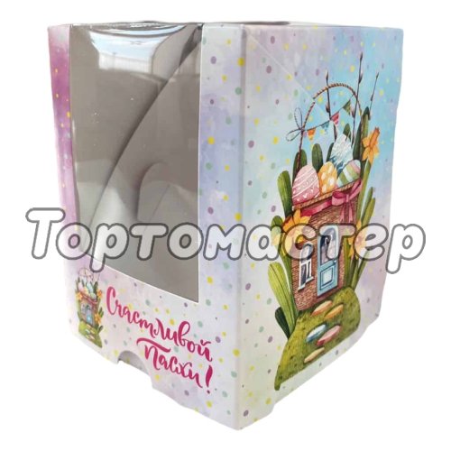 Коробка для кулича "Пасхальный домик" 9,5х9,5х12,5 см КУ-00548	